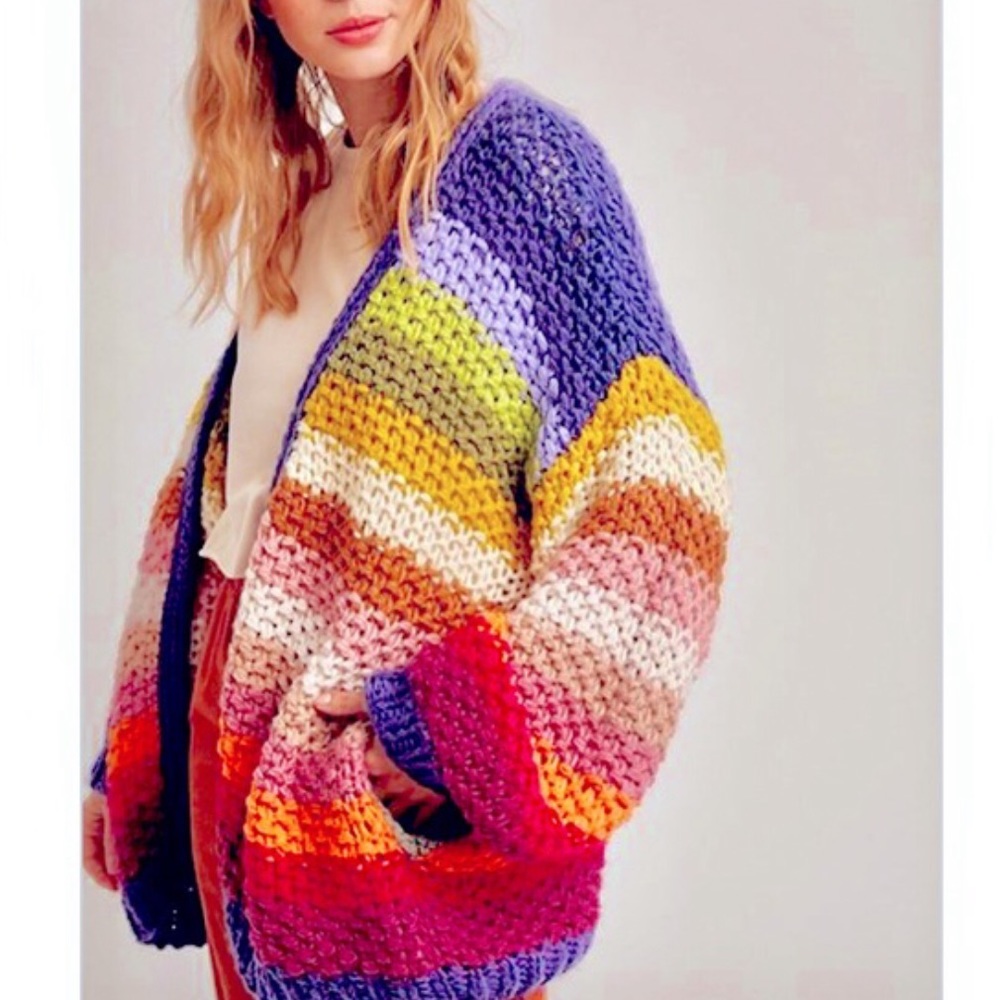 NEW Beautiful colorful boho oversized open cardigan with pockets - Picture 4 of 8